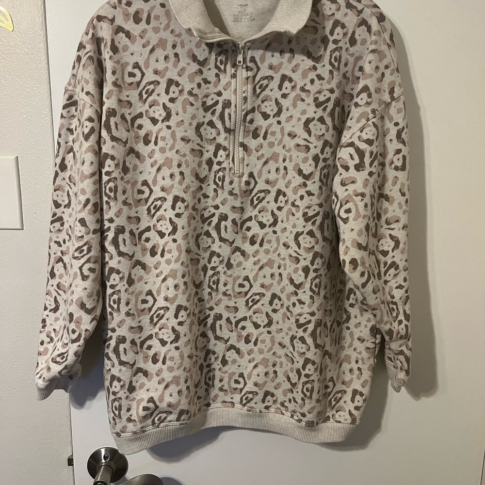 Aerie Cream and Brown Leopard Quarter Zip